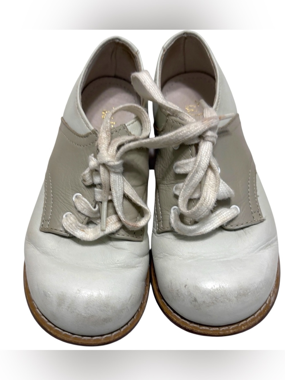 Willits girl’s Chris Saddle Oxford Lace-Up Shoes in White and Taupe size 9.5